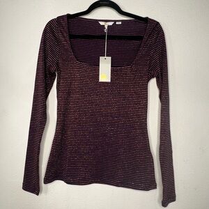 Boden Metallic Stripe Top, Navy/ Copper, size 6 NWT